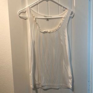 White Banana Republic tank with ruffle detail.